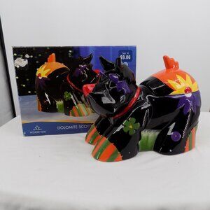 Holiday Time Dolomite Scottie Dog Hand-Painted Ceramic Cookie Jar Original Box